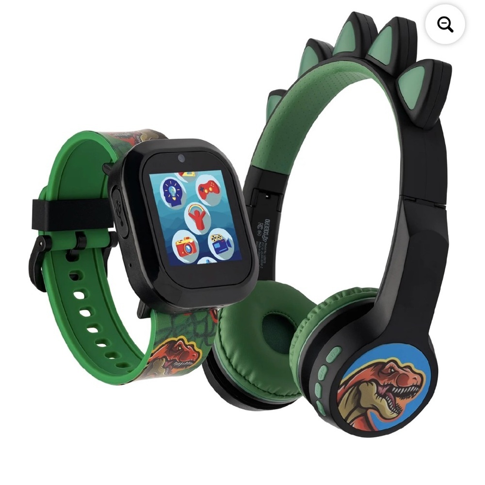 Kids Dinosaur-Themed‎ Green and Black Headphones and Smartwatch Set!